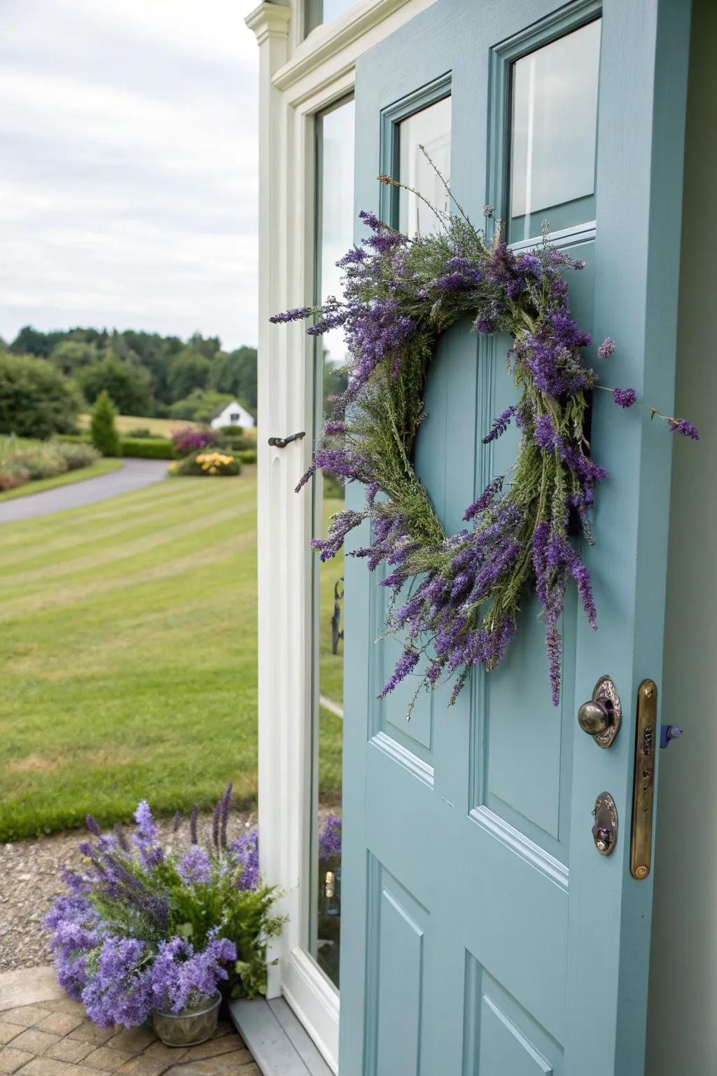 Greet visitors with a self-made lavender garland.