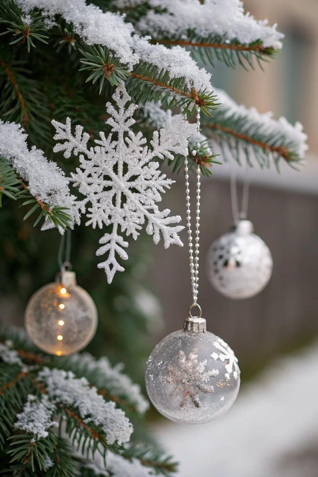 White ornaments introduce an air of sophistication to your Christmas tree.