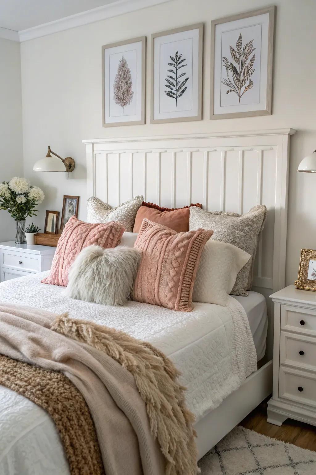 Layering various textures enriches the warmth and comfort of the room.