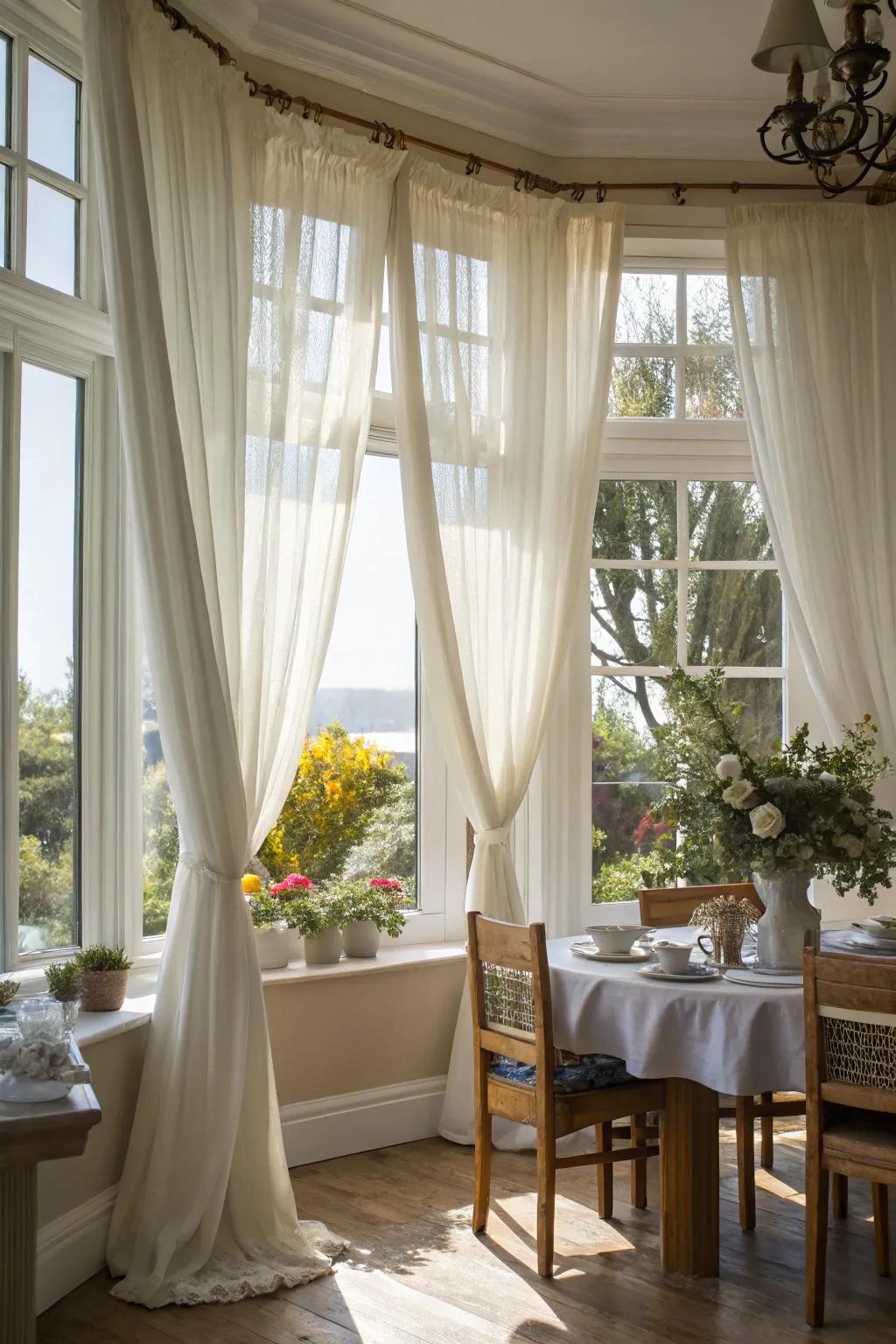 Sheer curtains offer both refinement and privacy.