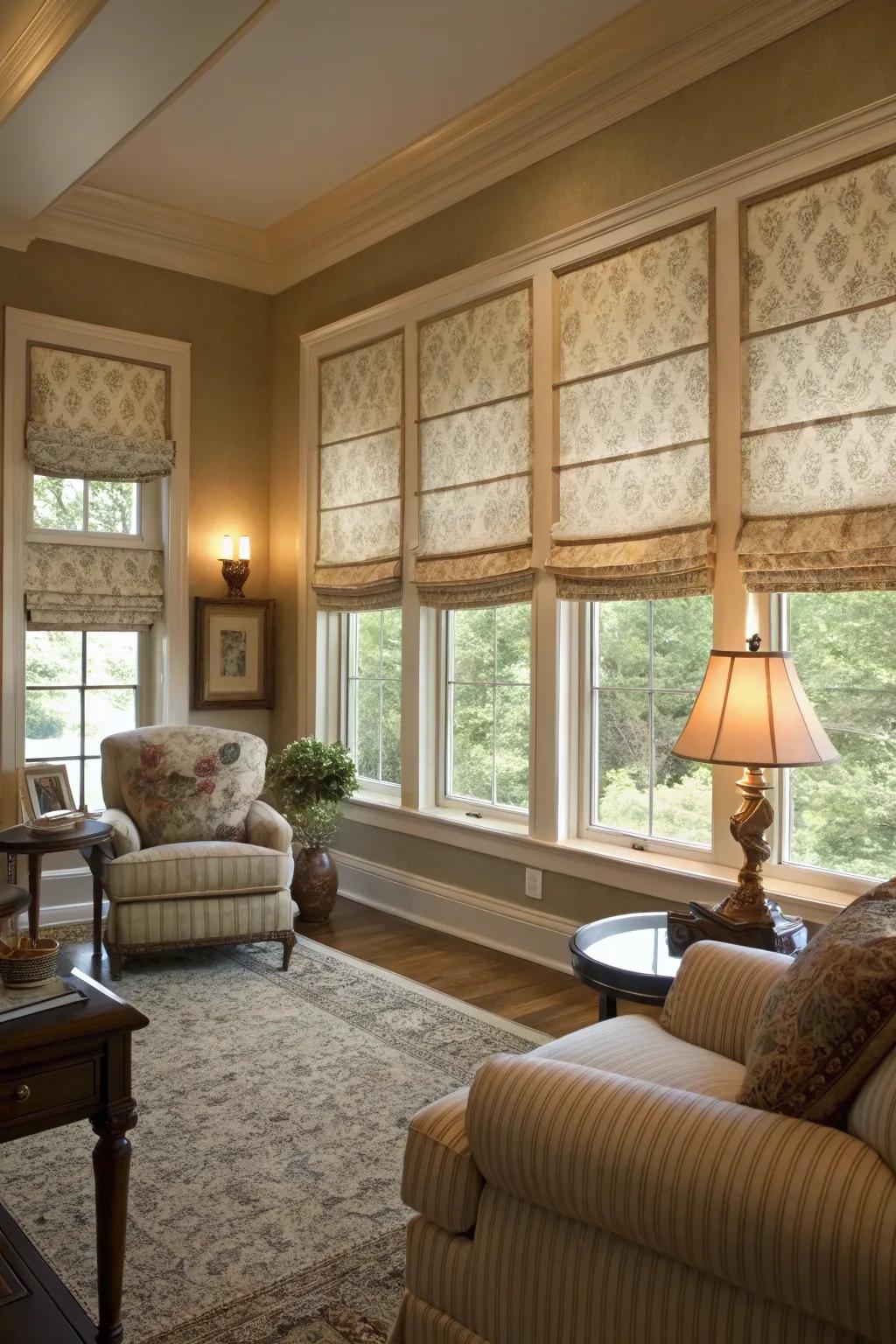 Roman shades introduce refinement to any room equipped with casement windows.