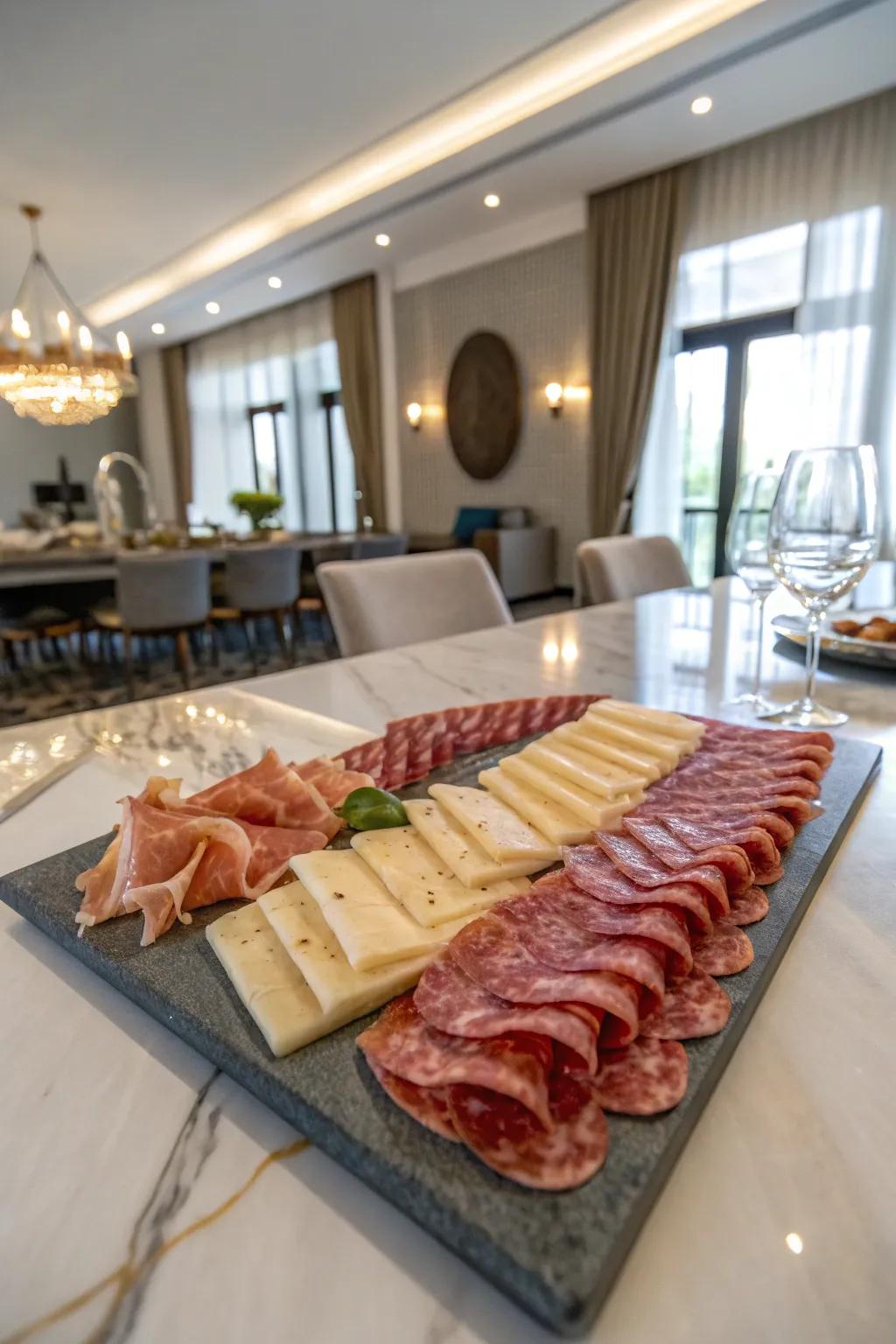 Cured meats bring a savory depth to the wine platter.
