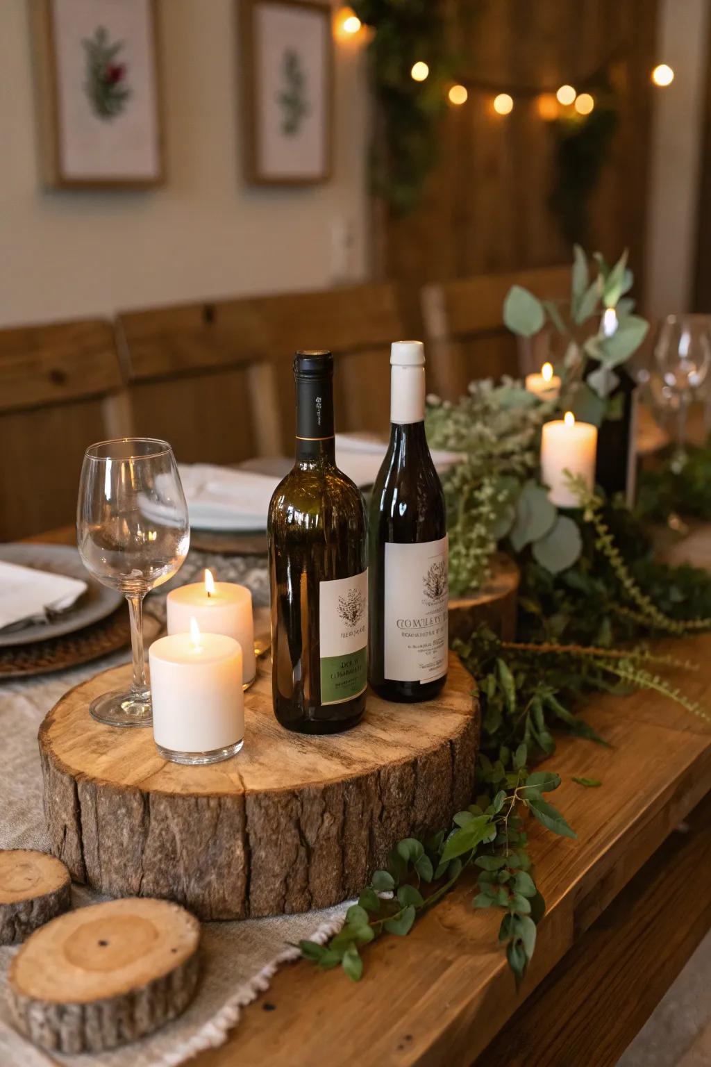 Rustic wood accents bring warmth and charm to your wine table.