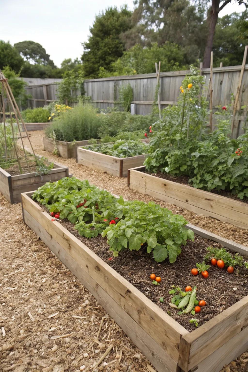 <strong>Wood chips</strong> create a tidy and efficient perimeter for elevated garden spaces.” loading=”lazy” class=”pimg”>
	</picture><figcaption><strong>Wood chips</strong> create a tidy and efficient perimeter for elevated garden spaces.</figcaption></figure>
<p>Encircling your elevated planters with <strong>wood chips</strong> aids in maintaining soil hydration and warding off weeds. This strategy has been pivotal in keeping my greens thriving and my gardening efforts minimal.</p>
<h3>Possibly handy products:</h3>
<ul class=