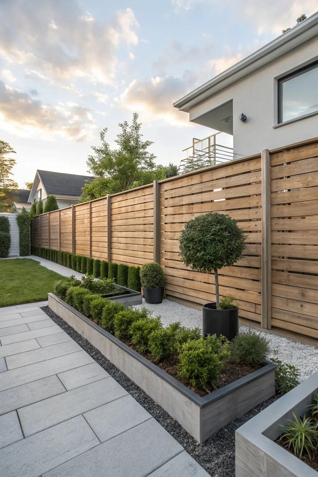 Horizontal slat fences bring modern elegance to any outdoor space.