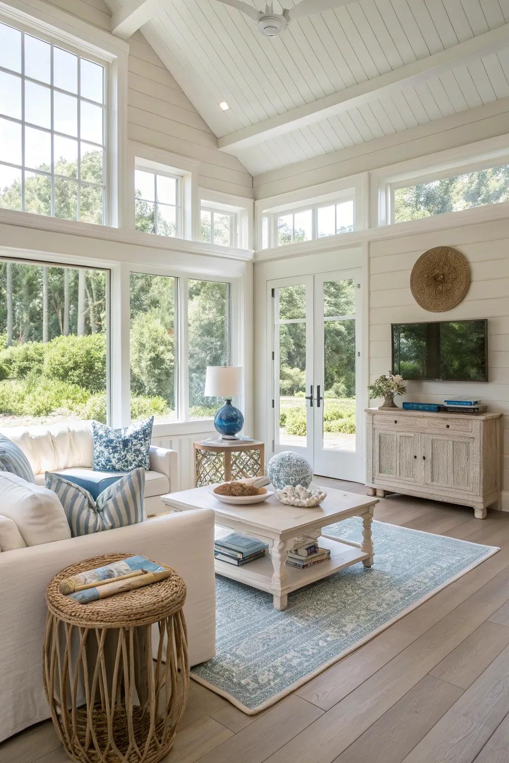 Bright and airy living room with white oak flooring.