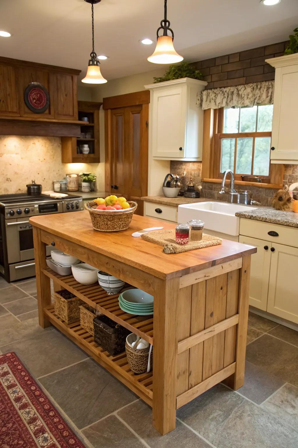 The inherent appeal of a butcher block countertop offers both aesthetic and practicality.