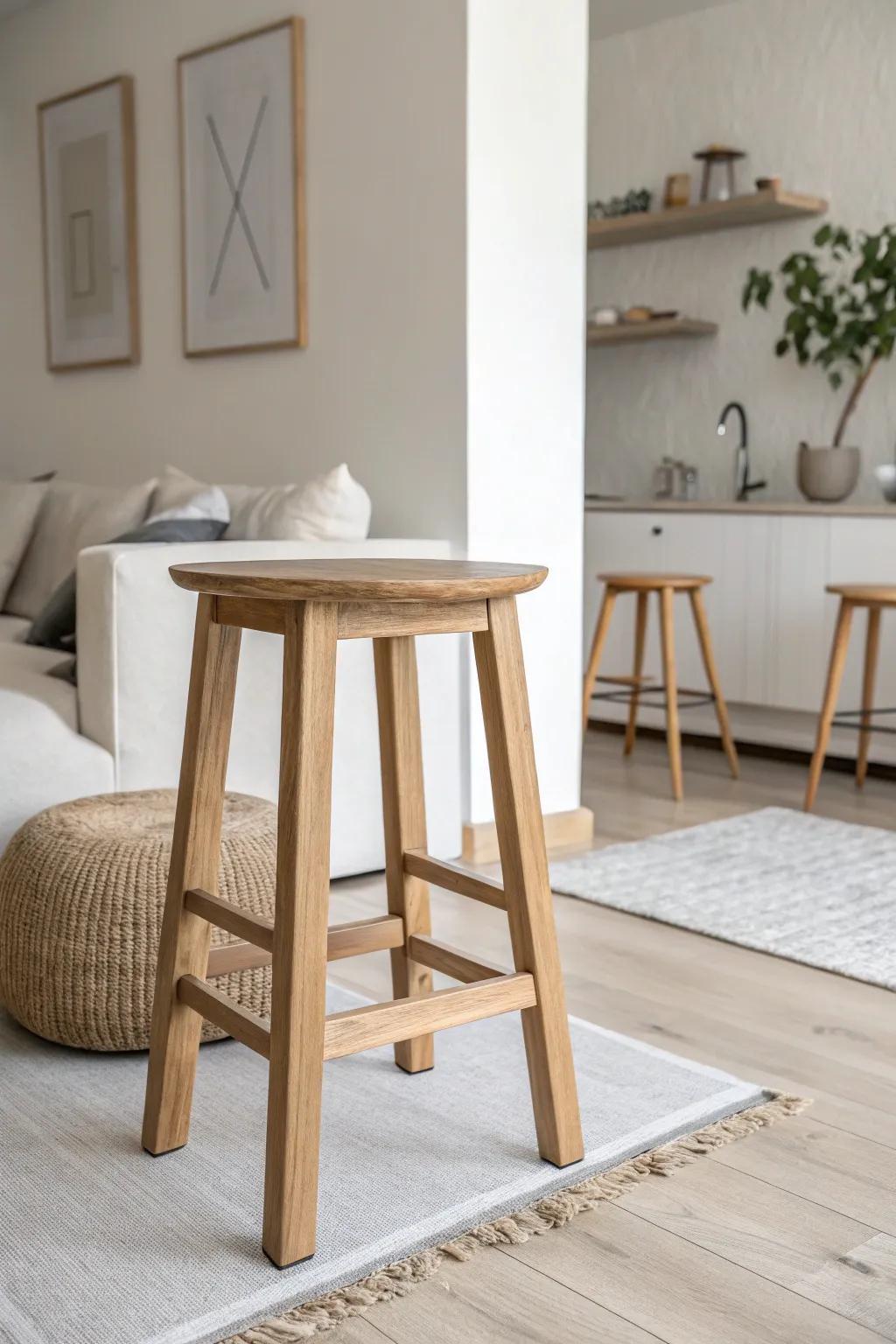 Scandinavian simplicity is highlighted by this elegant hardwood stool.