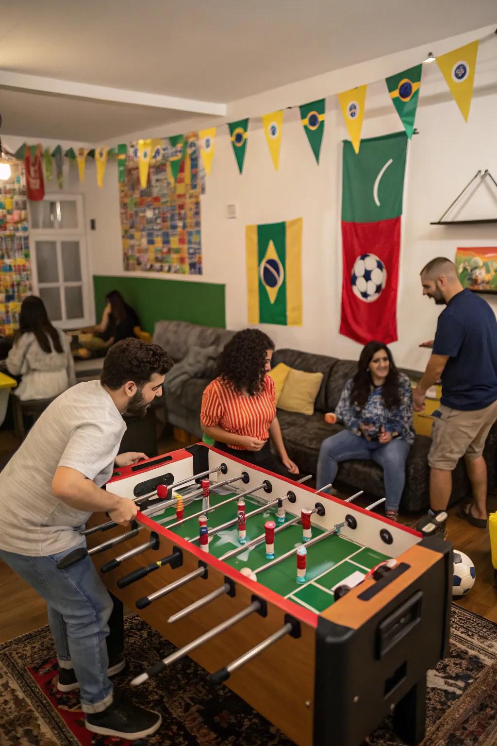 Partygoers having a blast at a tabletop game during a global games gathering.