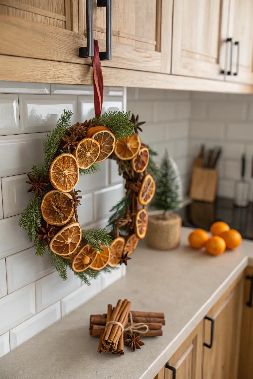 A wreath engaging both sight and smell.