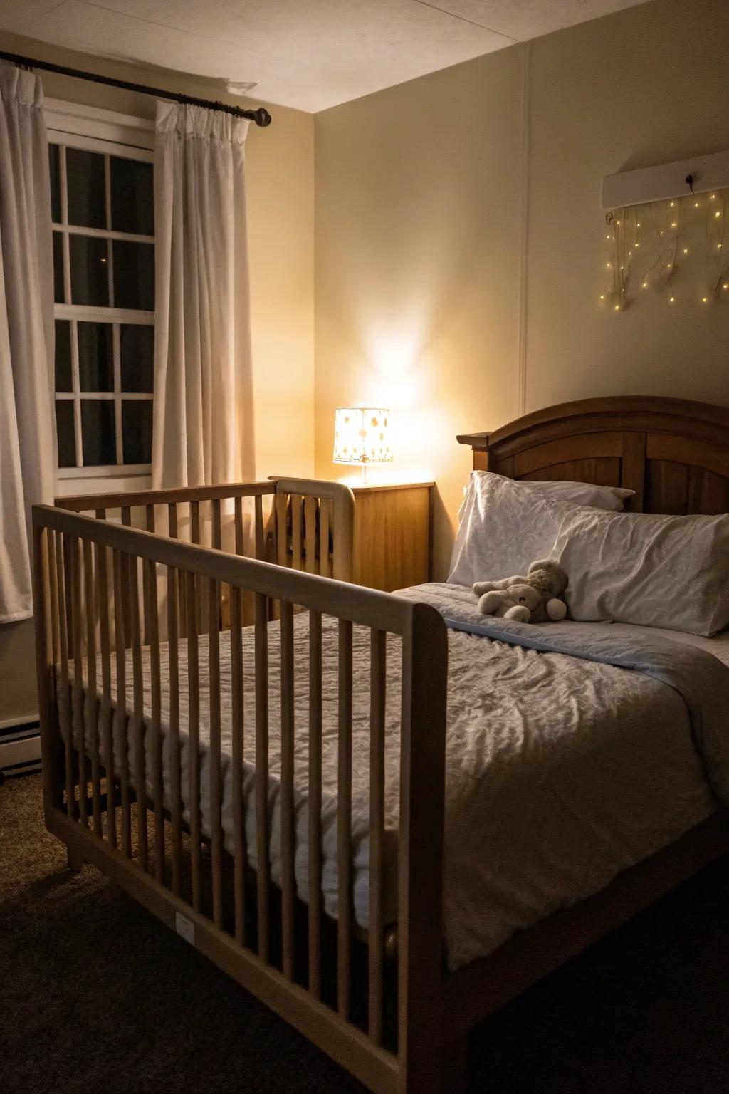 New parents can simplify nighttime routines by having easy night access to the crib.
