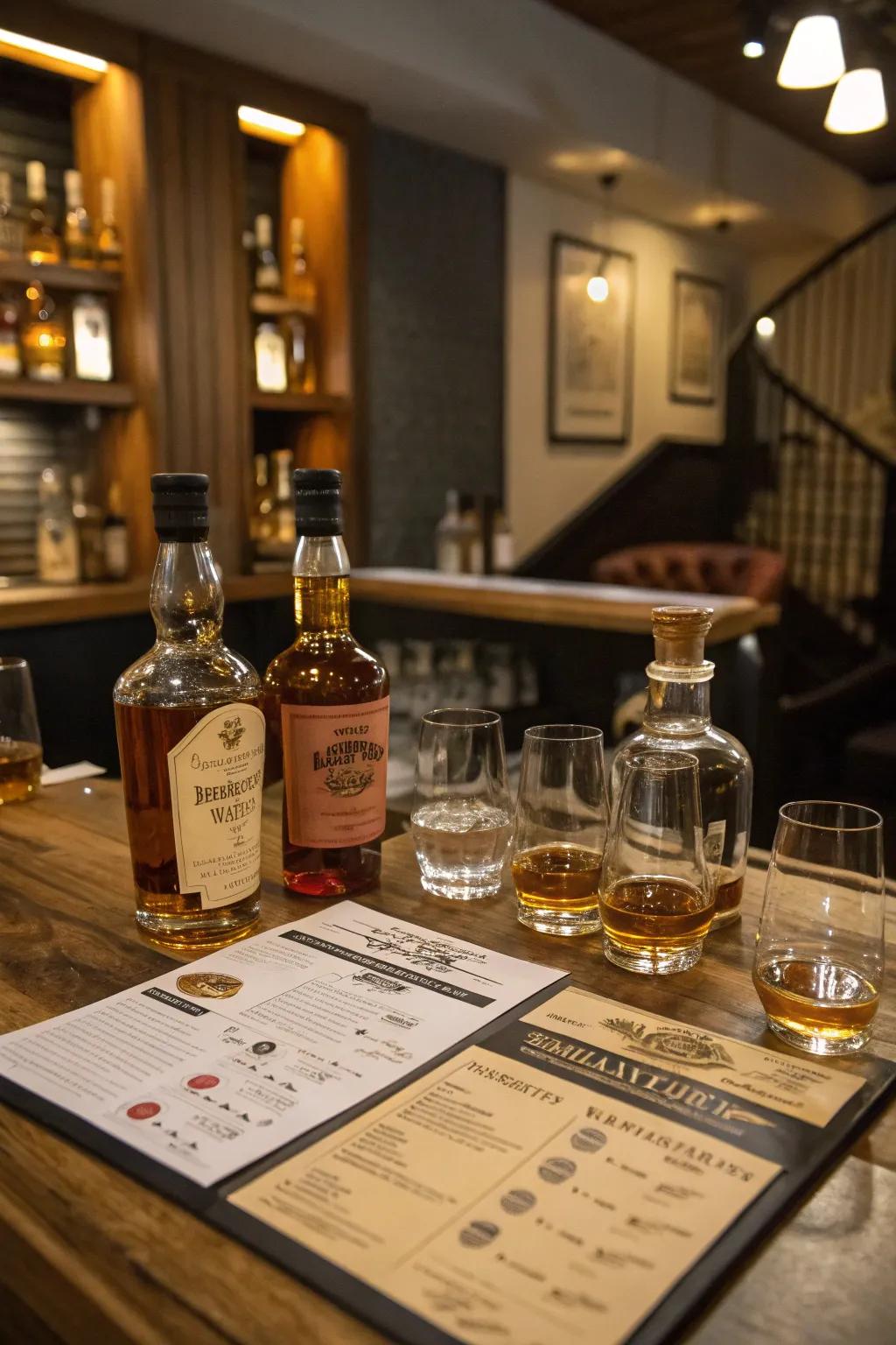 A whiskey sampling nook provides a sophisticated and academic experience.