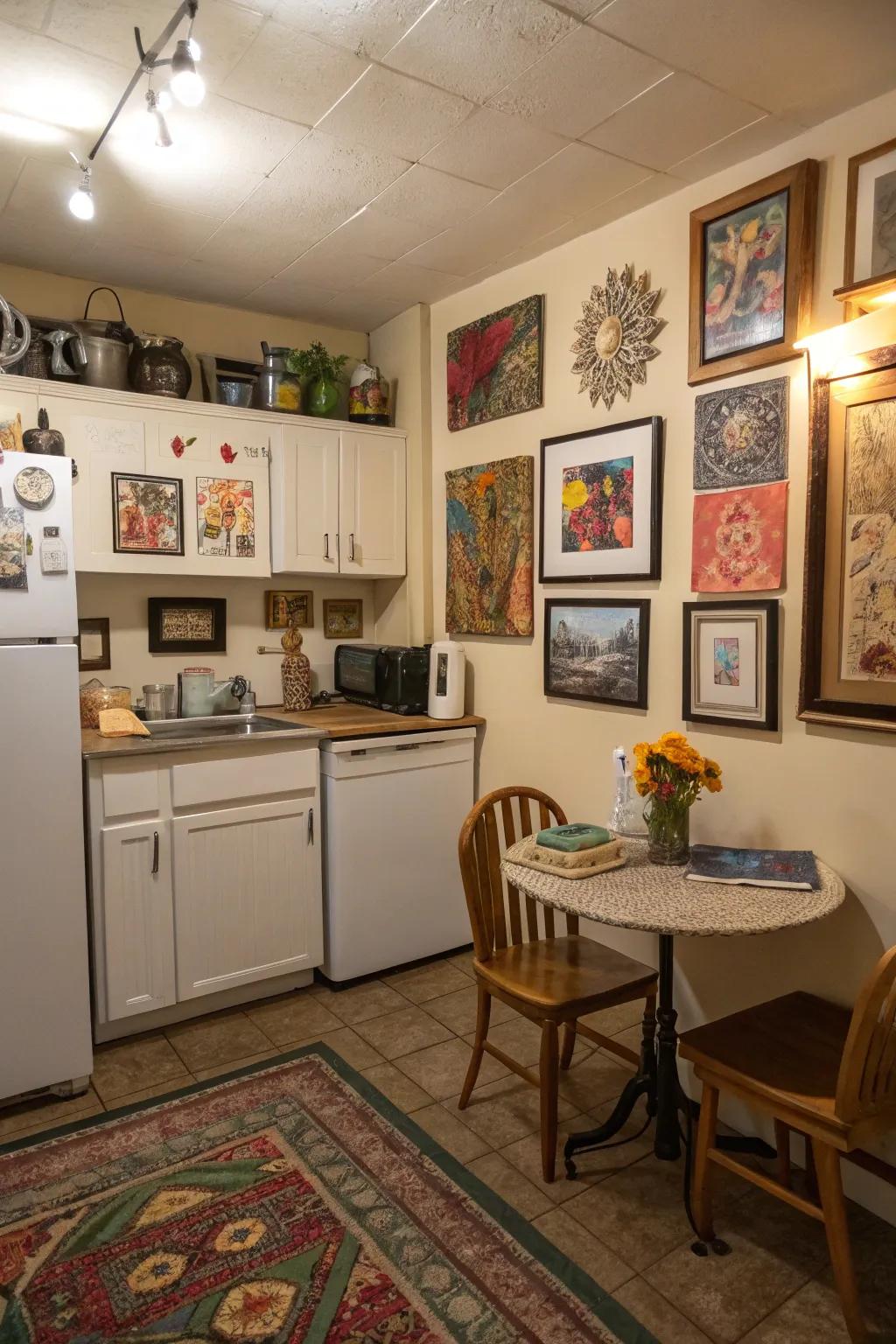 Art pieces introduce individuality and character to your kitchenette.