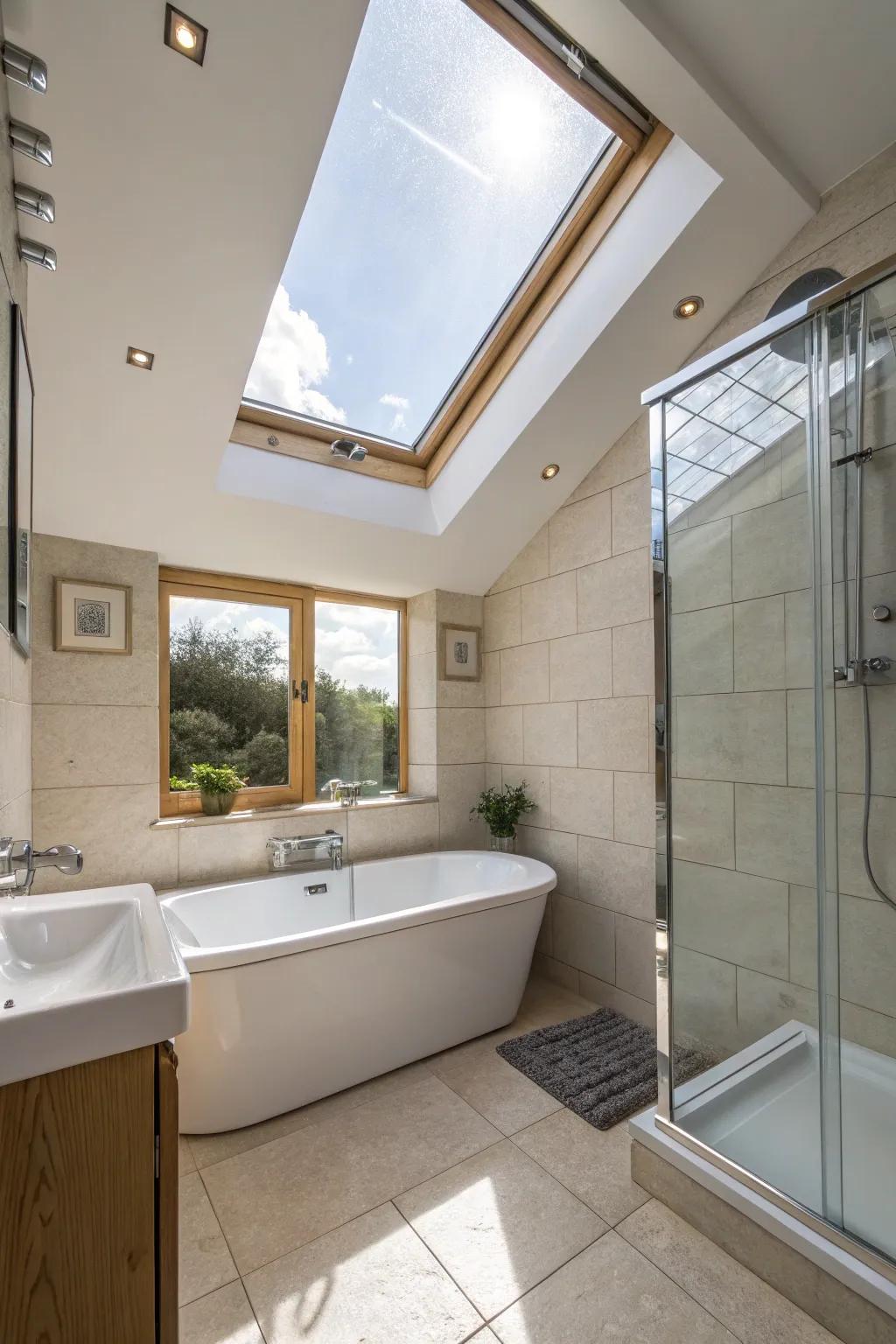 Skylight providing natural illumination in the bathroom.