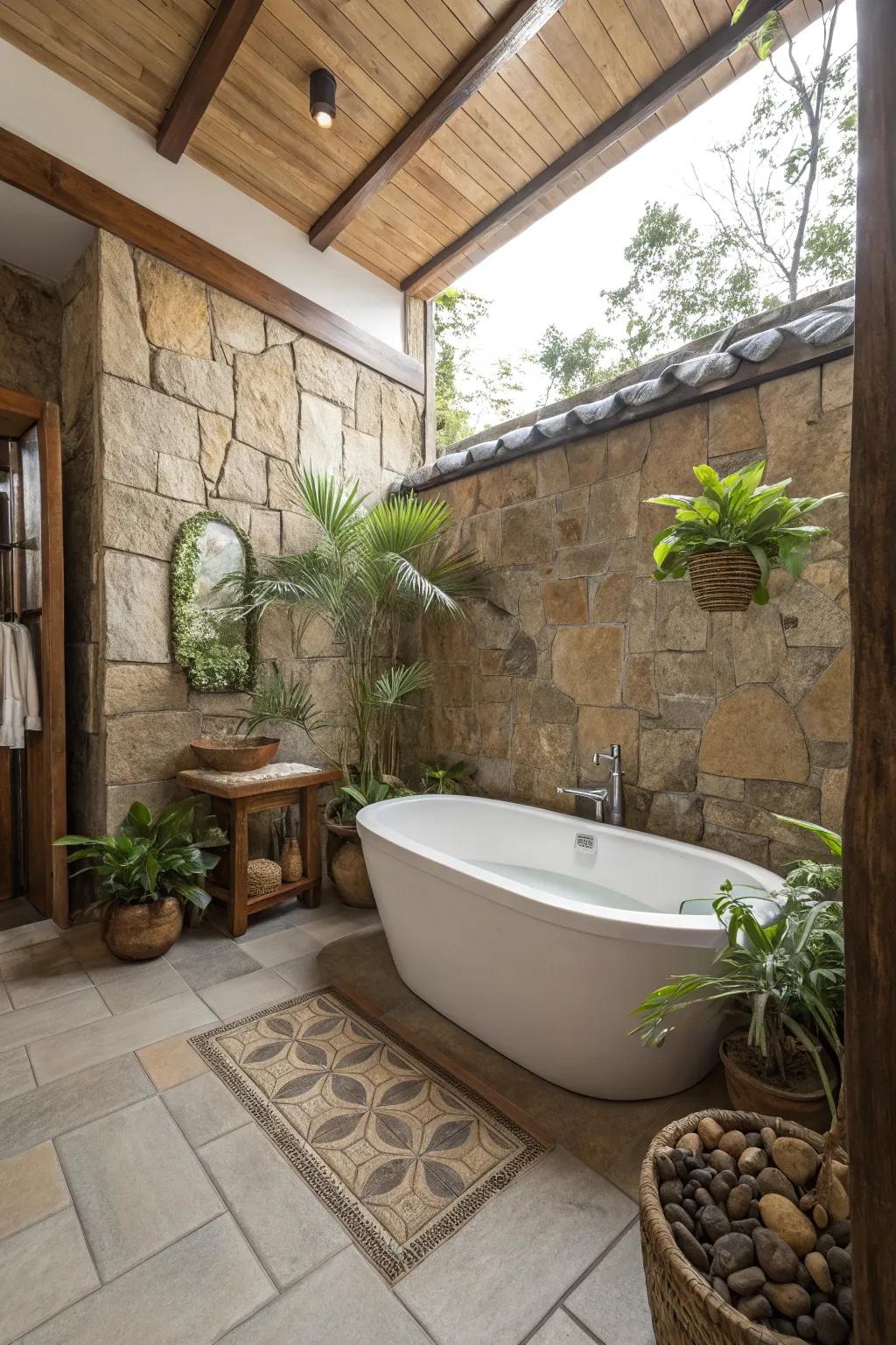 Organic and serene atmosphere with natural stone tiles