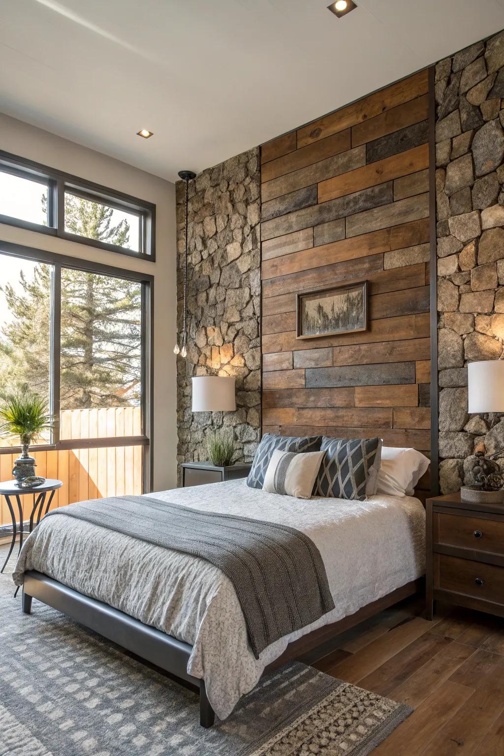 Mixed materials generate a unique and artistic wall.