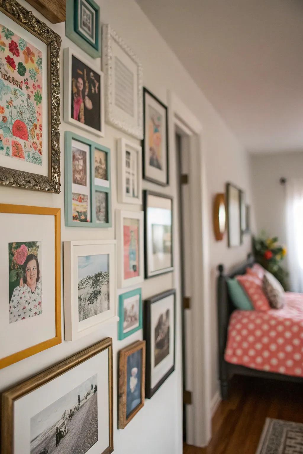 A photo wall personalizes your space.