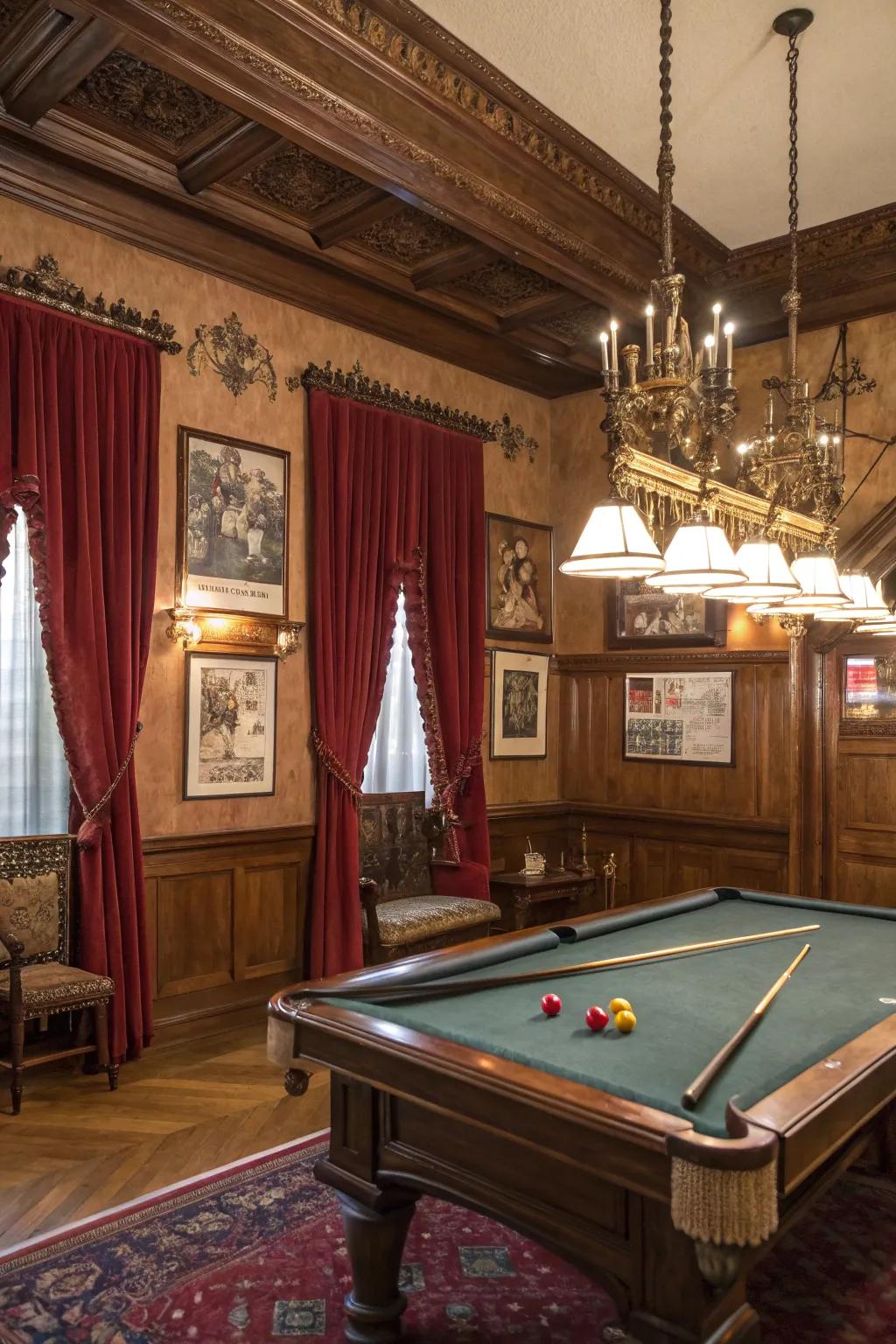 Classic features add character and charm to a billiards space.