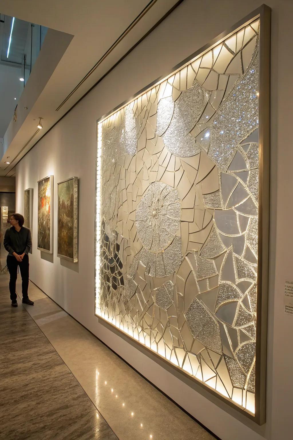 Mirror-embedded wall art enhances any room with elegance.