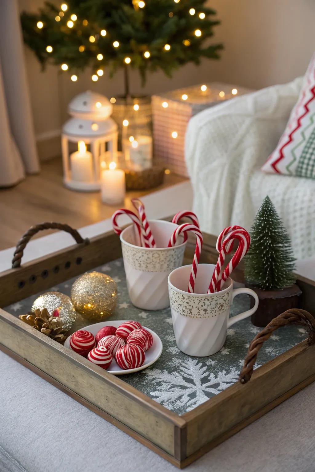 Append celebratory allure to your home with a peppermint stick bauble presentation.
