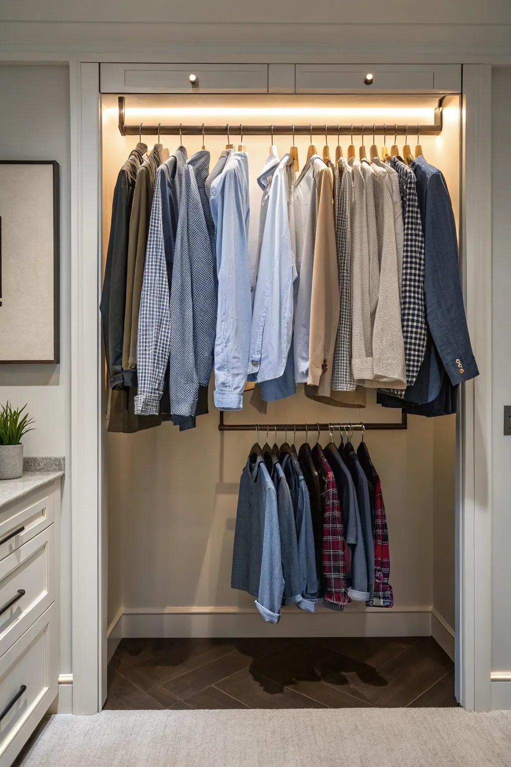 Hidden rods offer a sleek and minimalistic closet appearance.