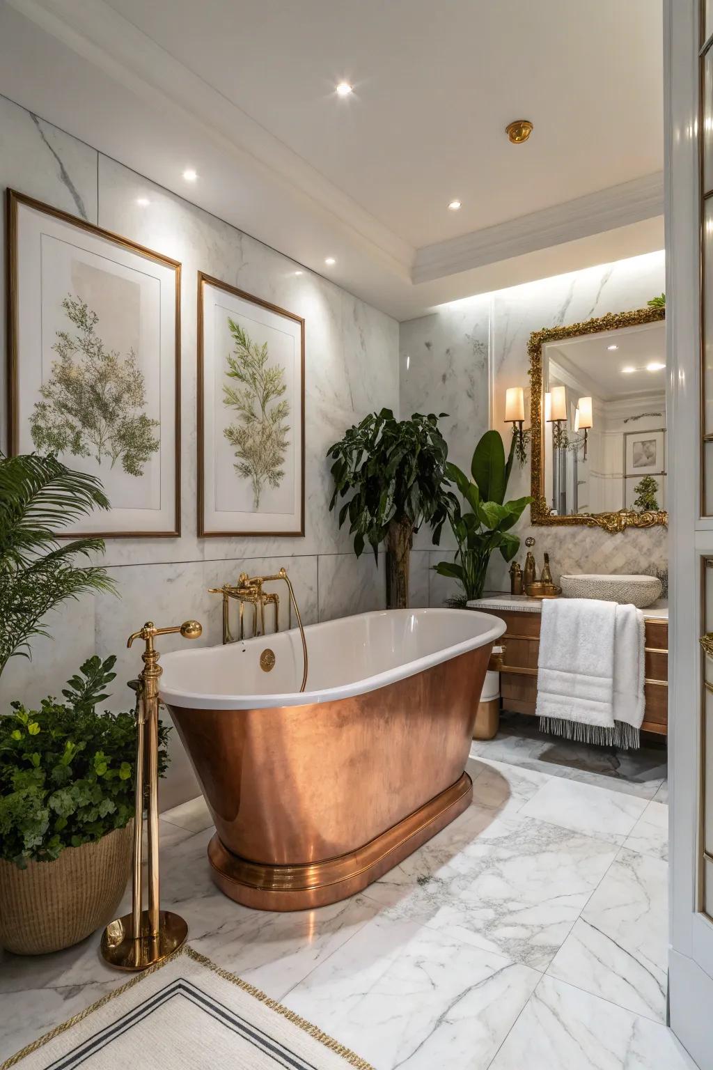 A striking bathtub creating a lavish cottage bathroom