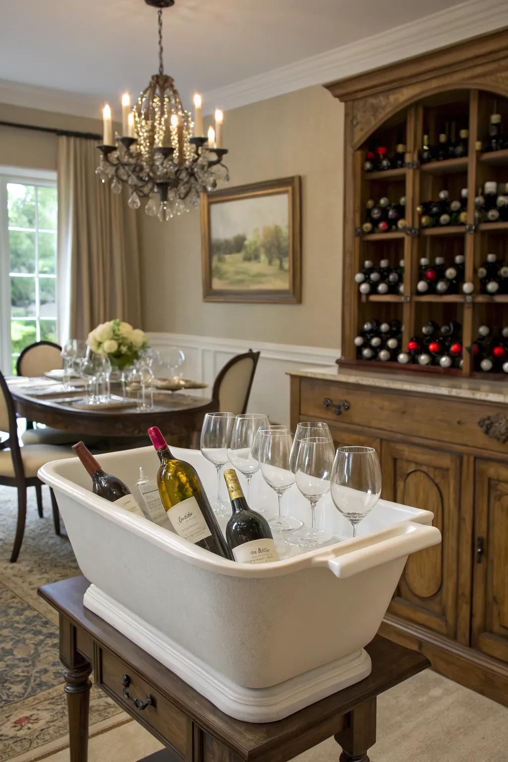 A sophisticated fermented grape rack created from a vintage utility basin.