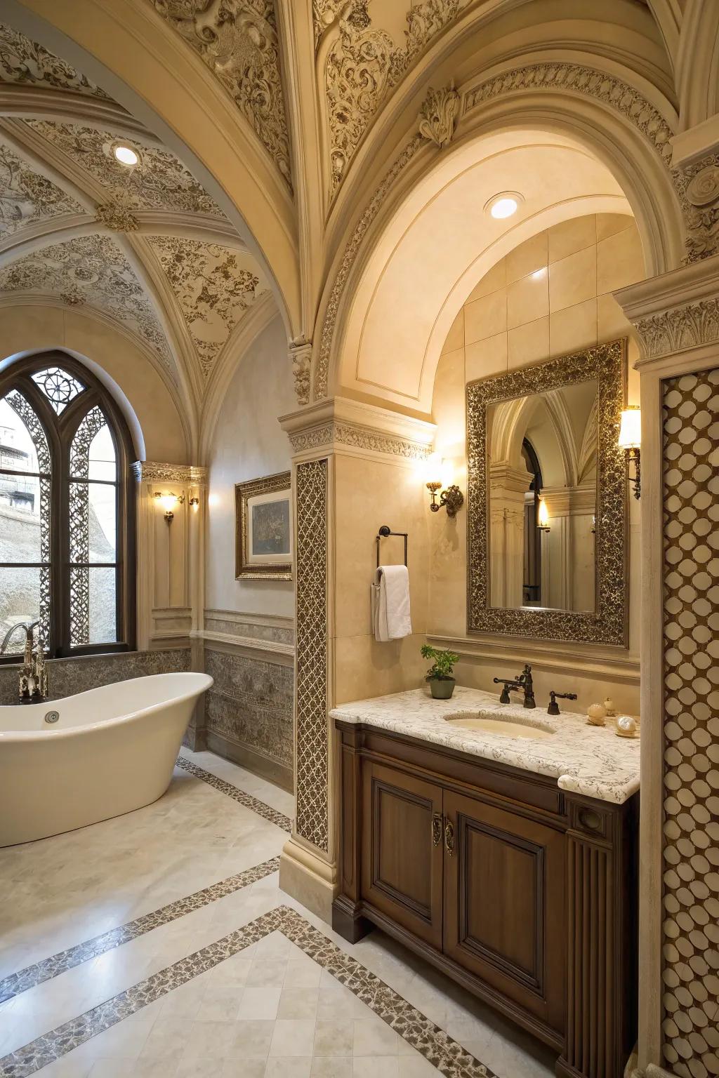 Architectural details inject depth and sophistication to this elegant bathroom.