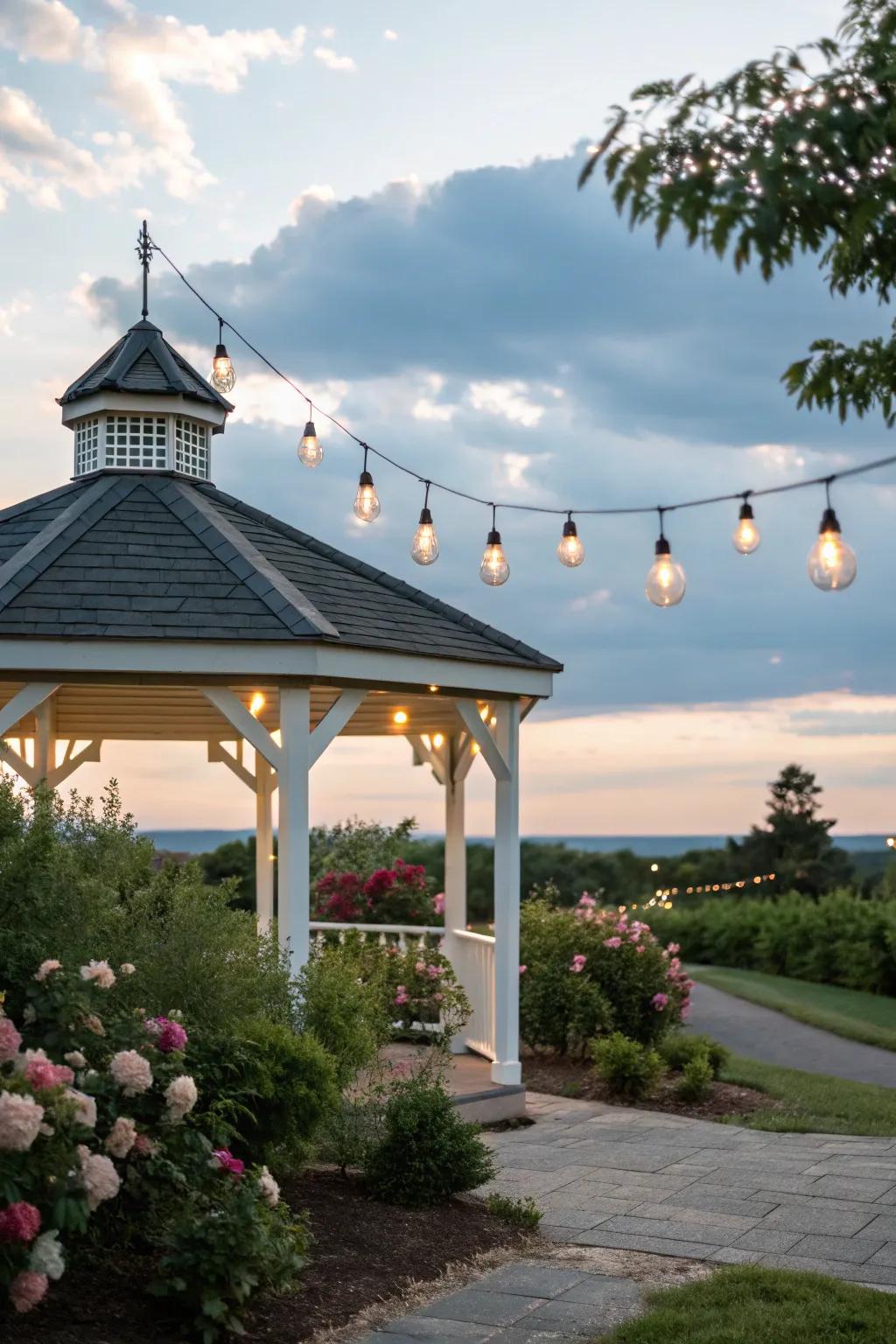 Minimalist pendant lights highlight the natural charm around your gazebo.