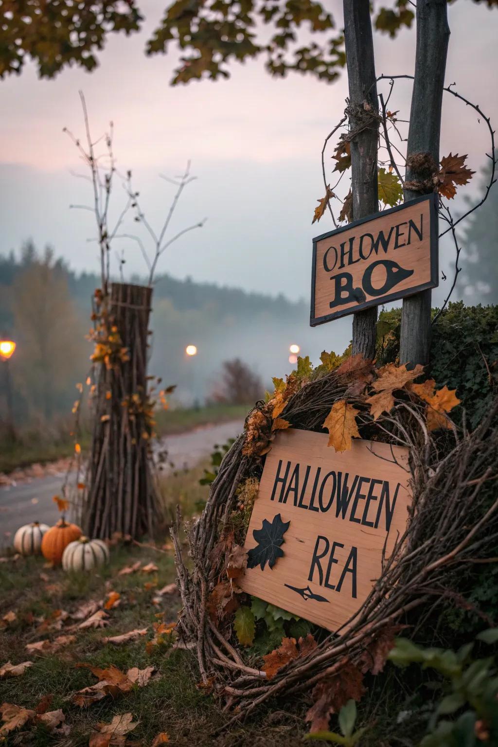 Natural elements incorporated in Halloween decor.