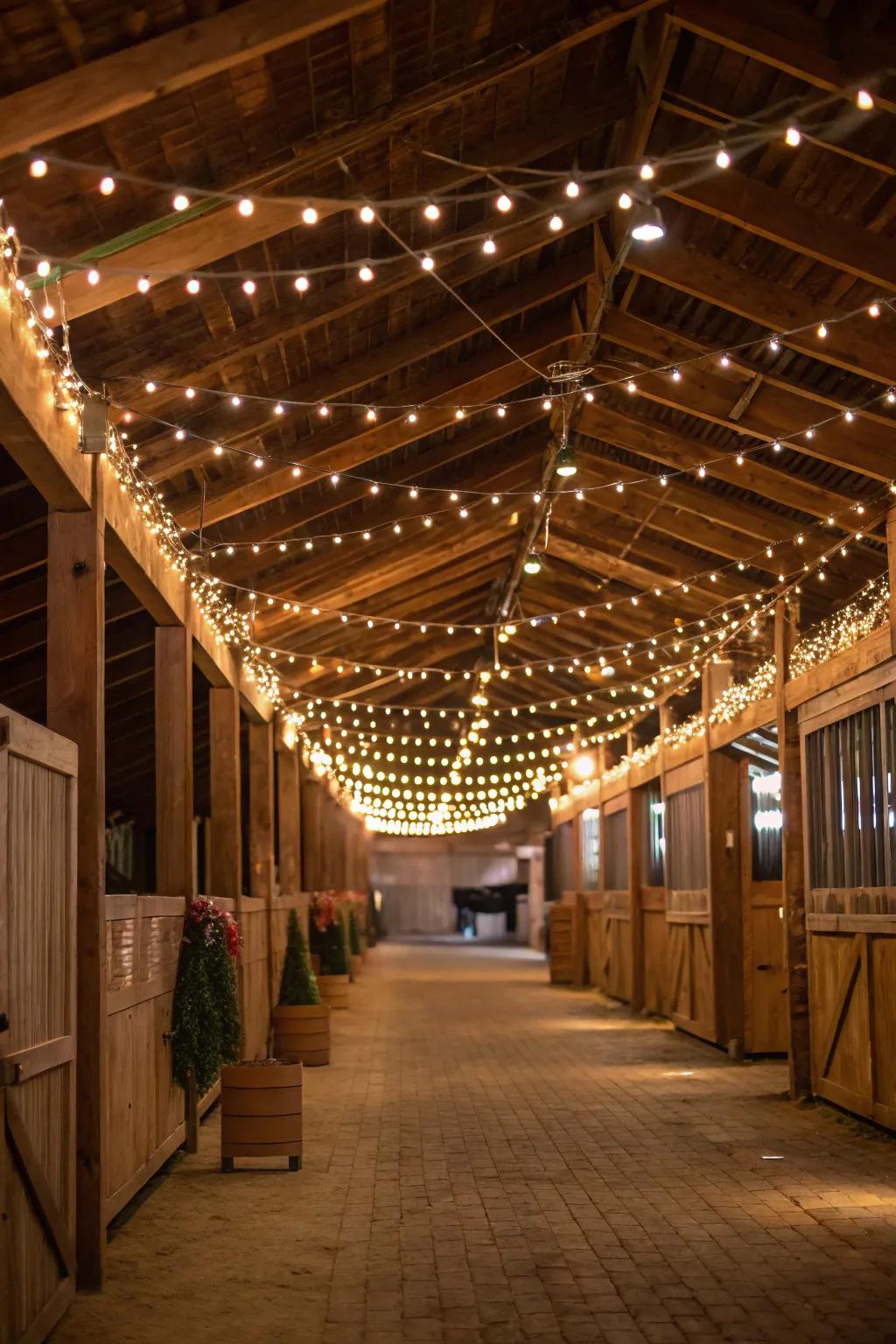 Enchantment lights fashion a magical and charming setting in the barn.