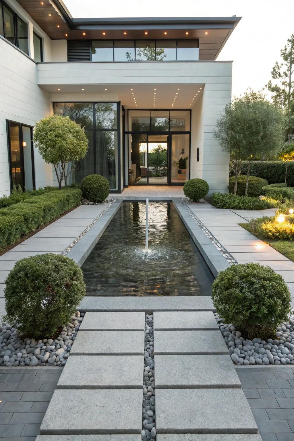 A reflective aquatic feature contributing serenity and grace to your entrance.