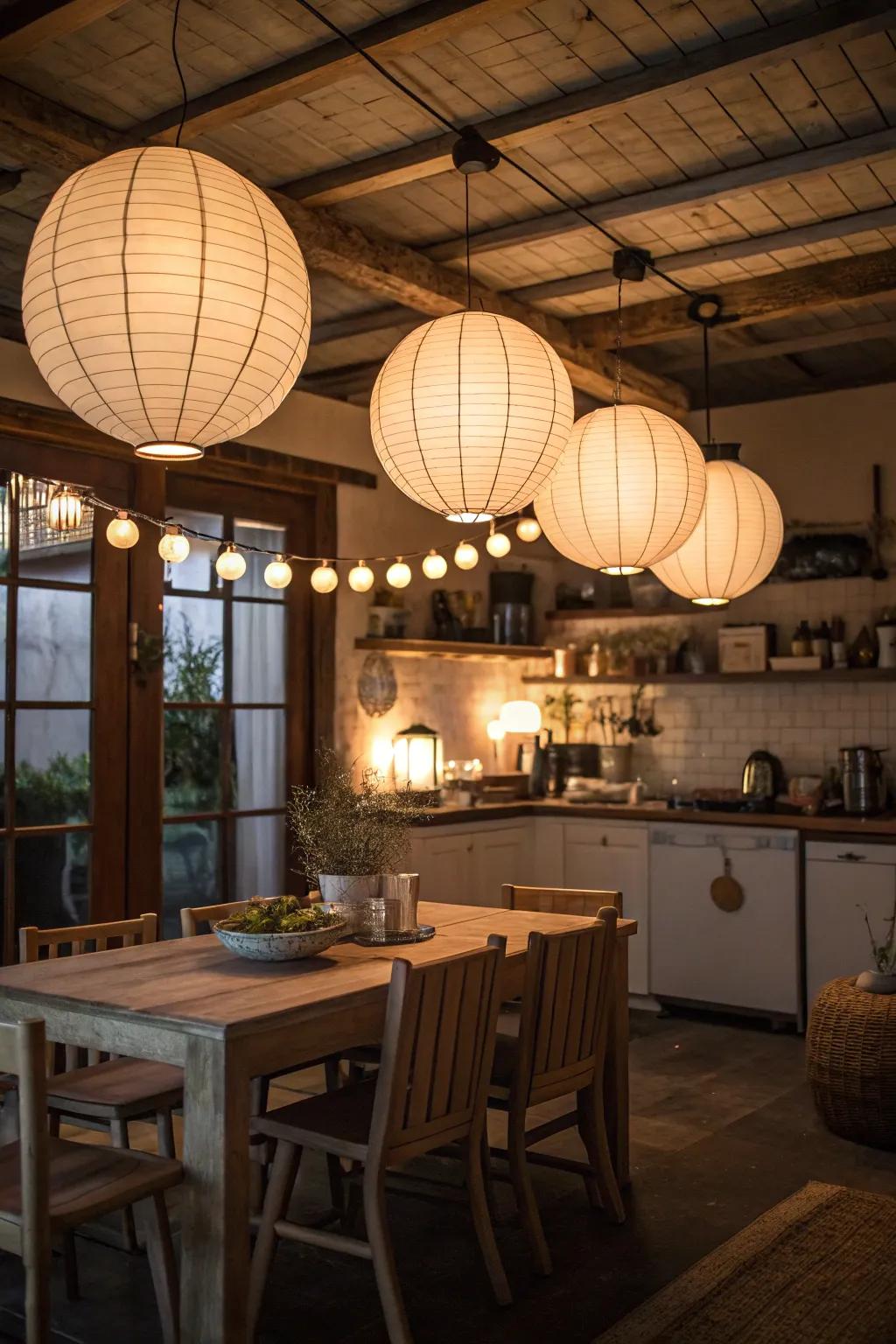 Paper lanterns for a soft, inviting glow.