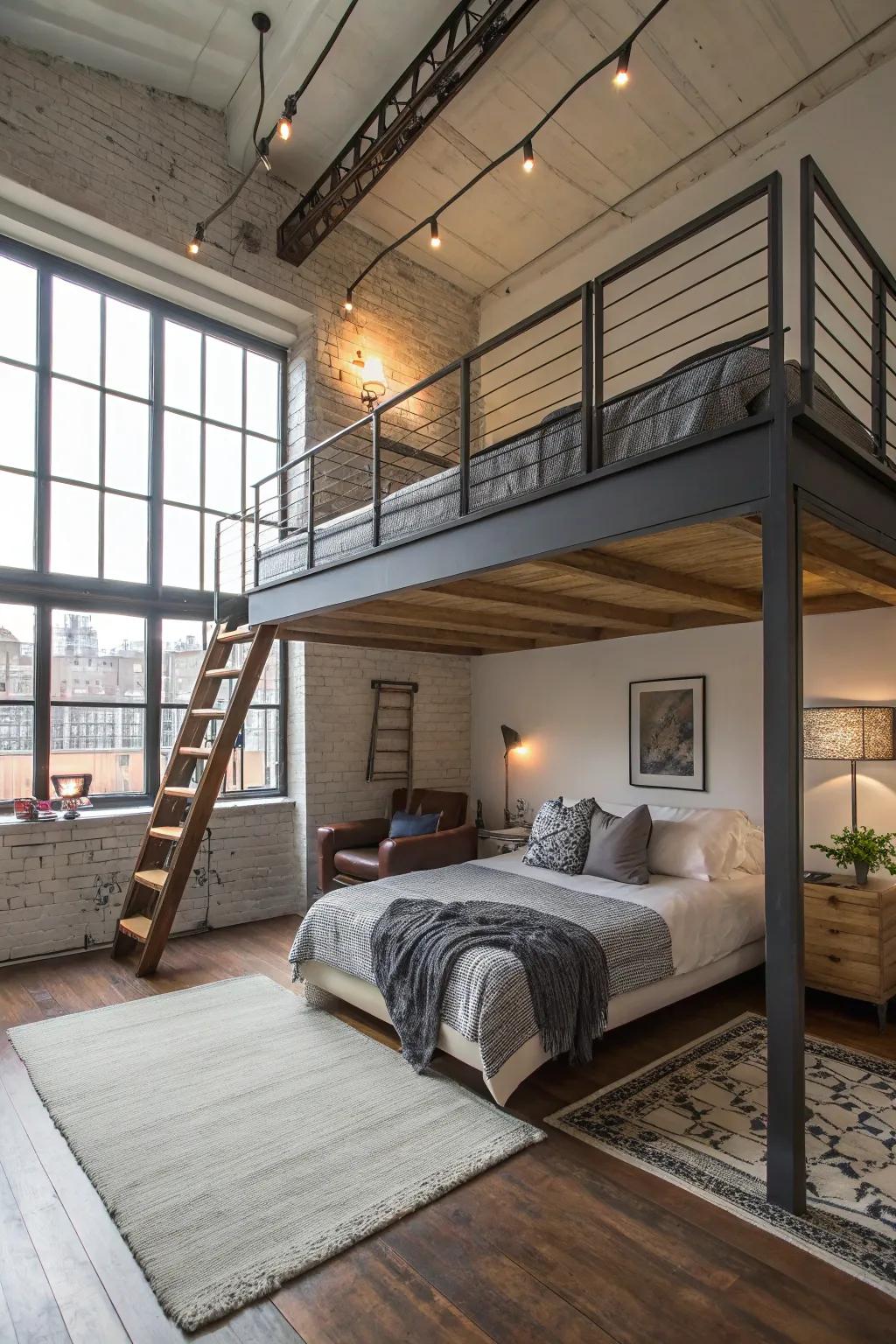 Elevate your space through a lofted bed setup.
