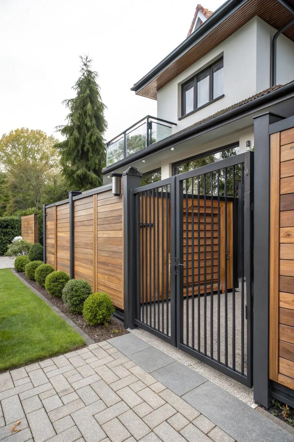 Timber and steel contrast gate design