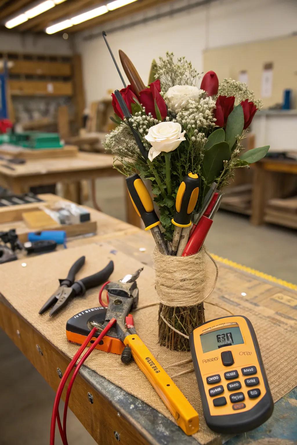 DIY tool kit bouquet, the ultimate gift for the handyman.