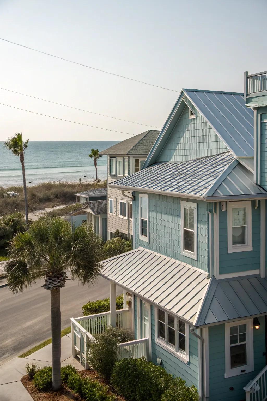 A beachside community home with ocean-themed metal cladding for a cool coastal vibe.