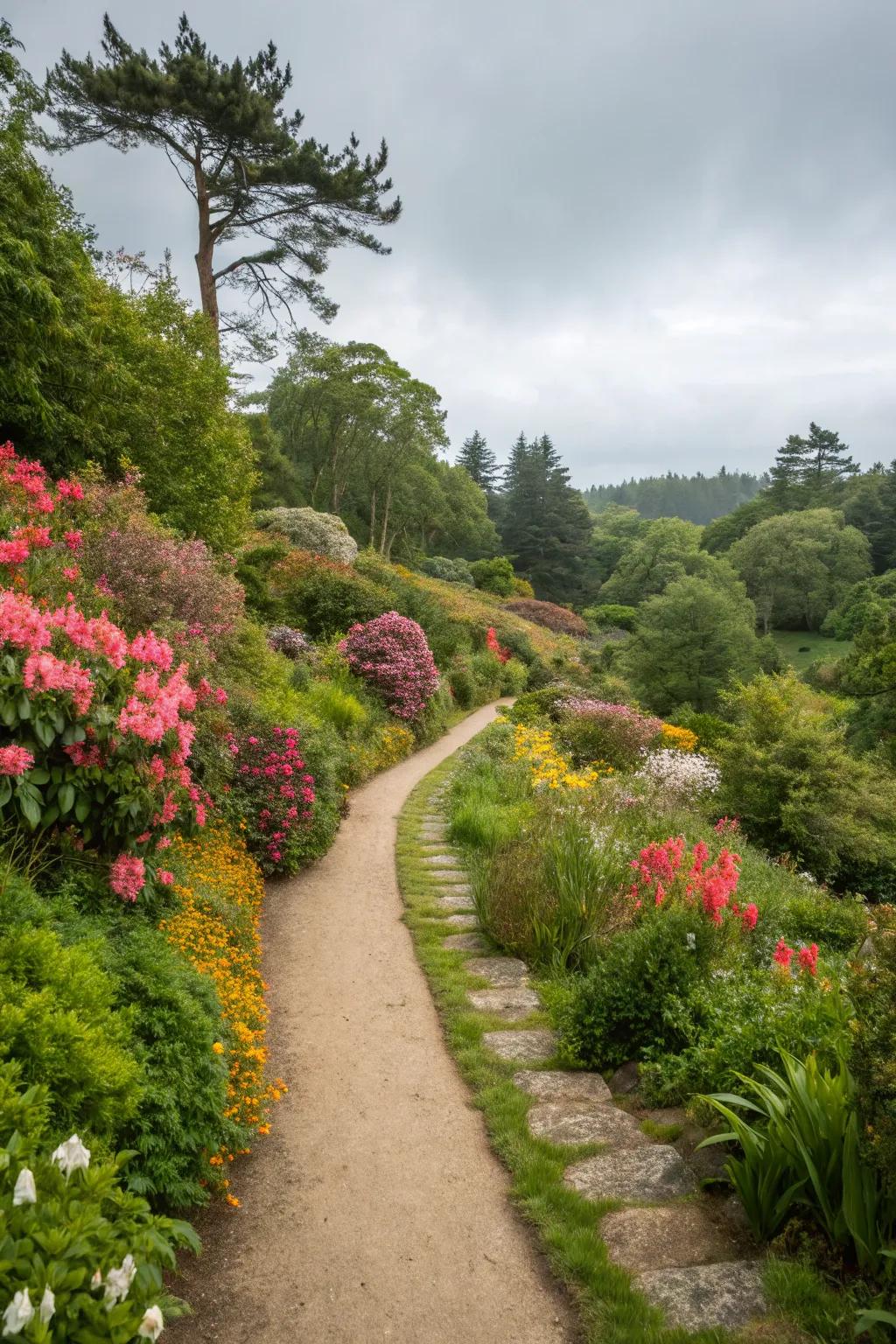 A garden path that follows natural contours, creating harmony with the landscape.