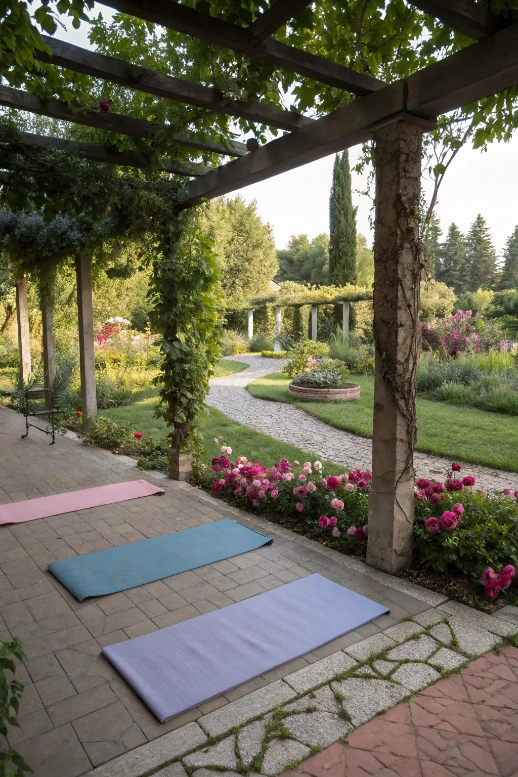 A pergola can become your personal yoga retreat.