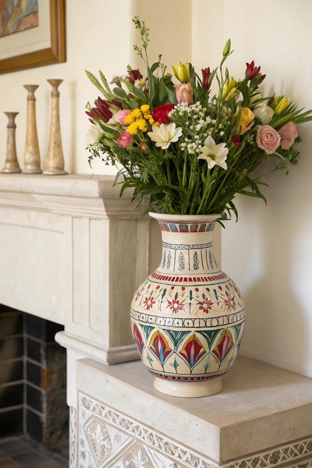 A handcrafted Moroccan pottery vase adding elegance to any space.