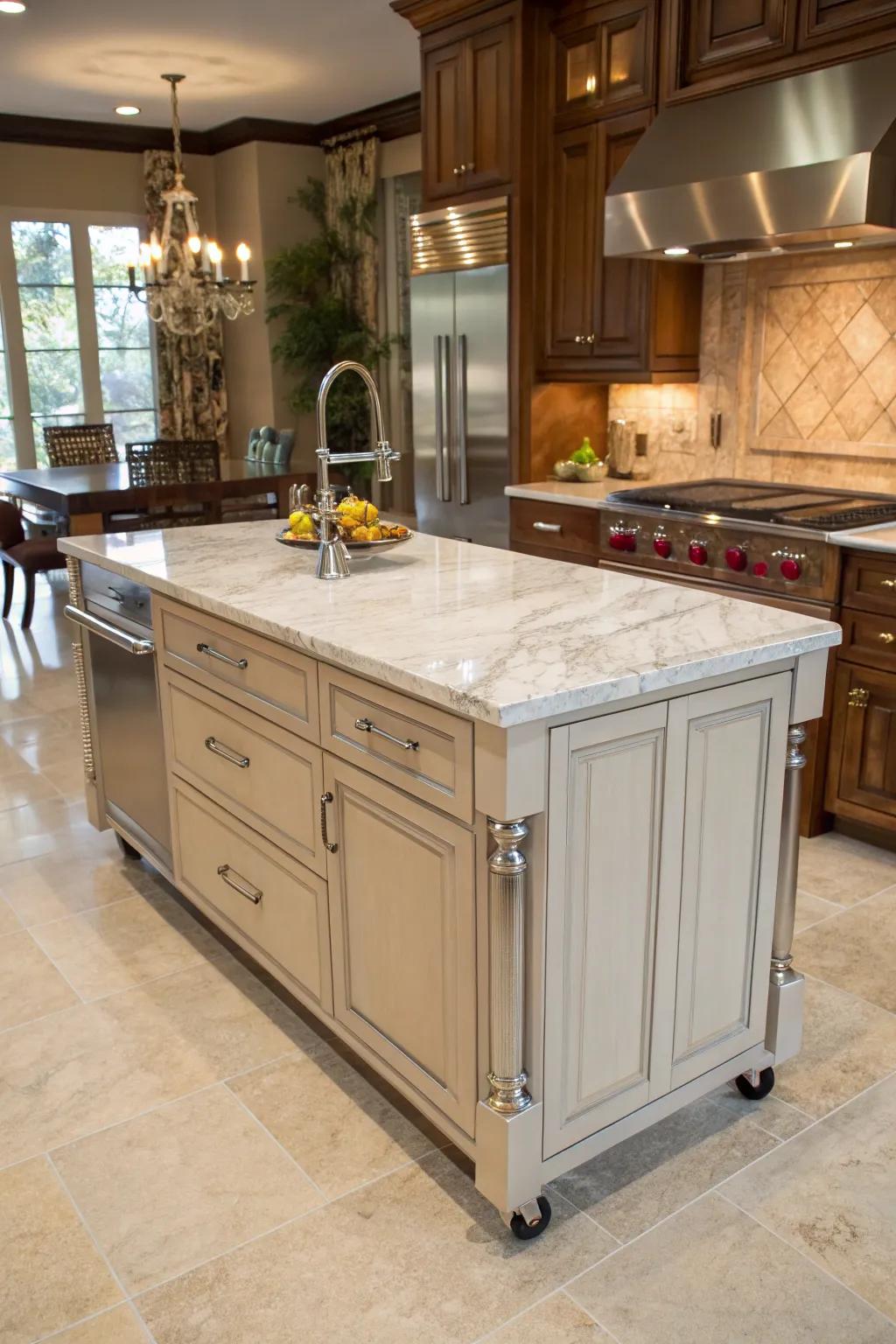 A majestic marble top on a kitchen island