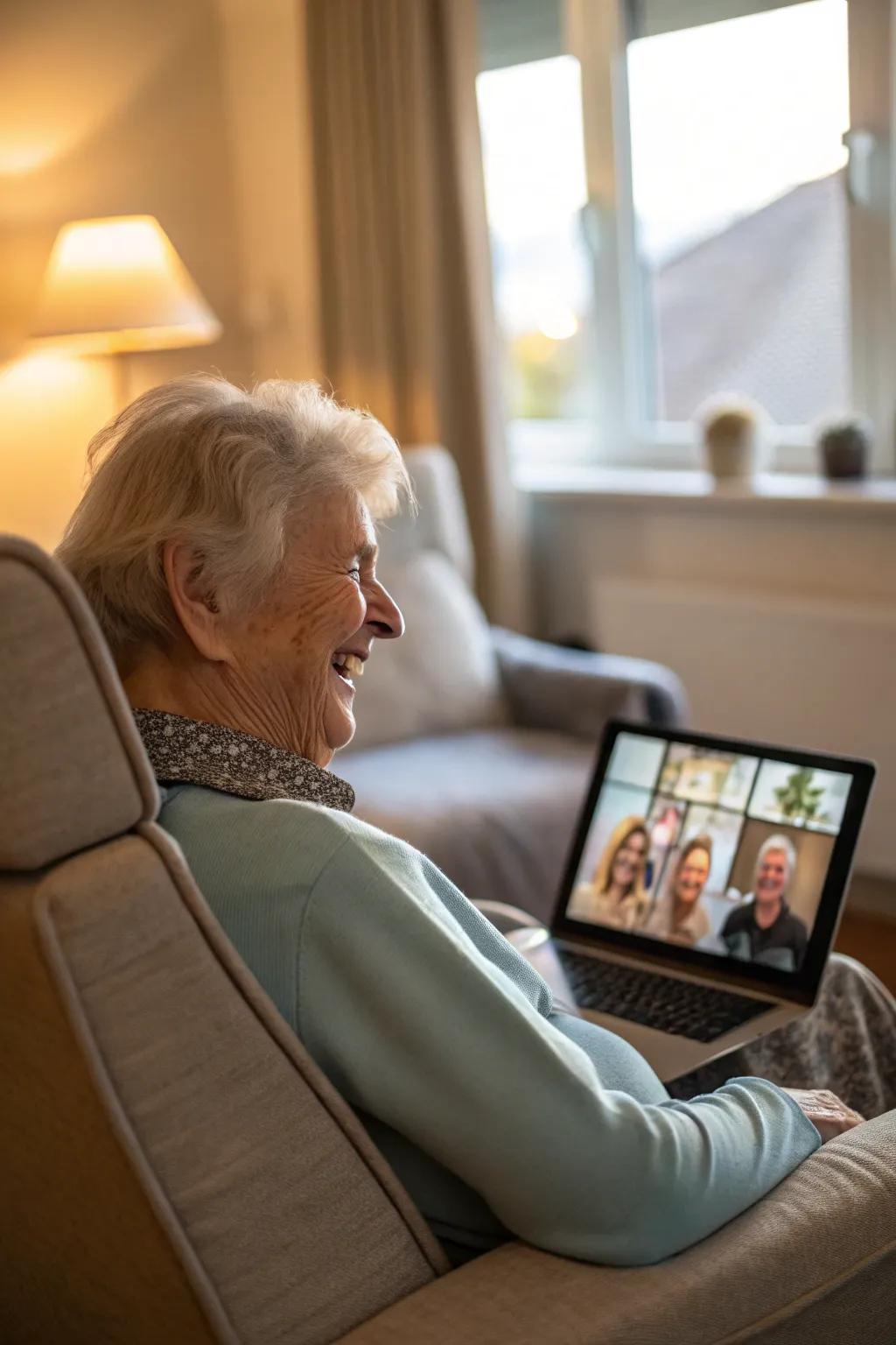 Residents connecting with loved ones through virtual calls.