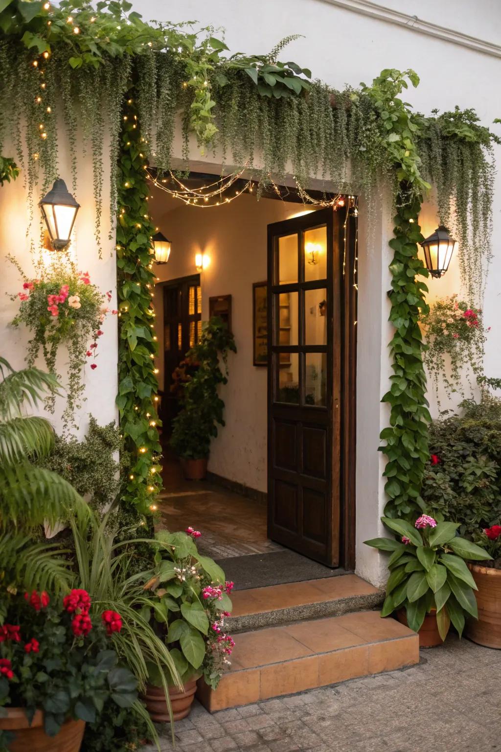 Hanging garlands add joyful cheer to doors and halls.