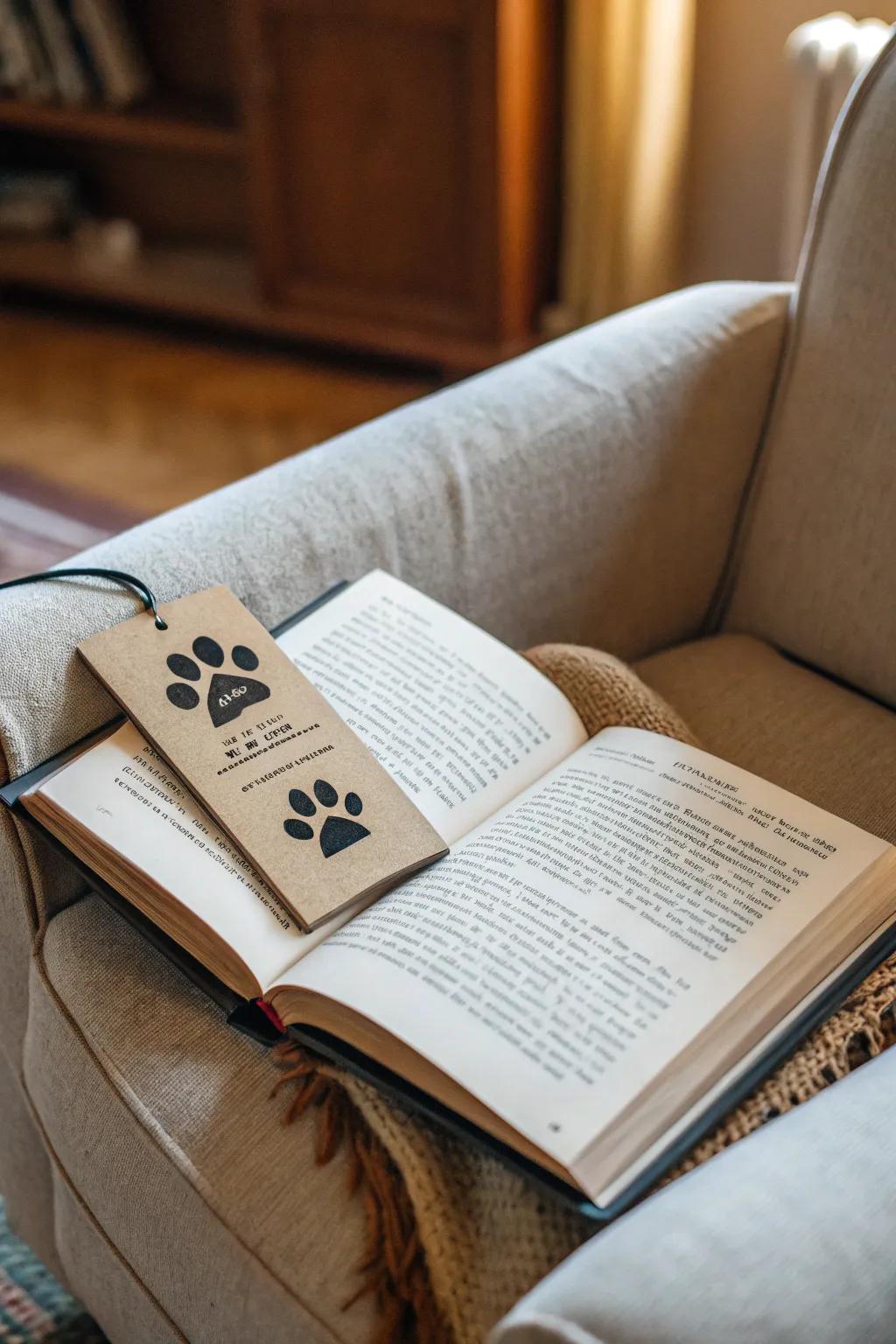 A personalized paw print marker for avid readers.