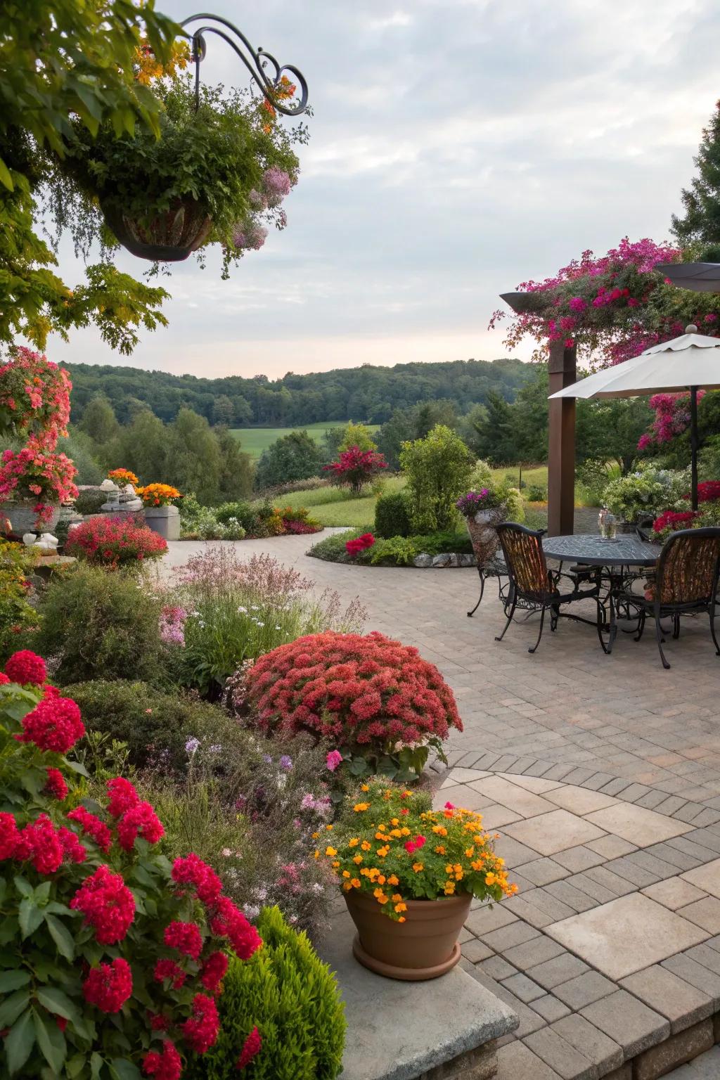 Seasonal plants bring life and color to permeable patios.