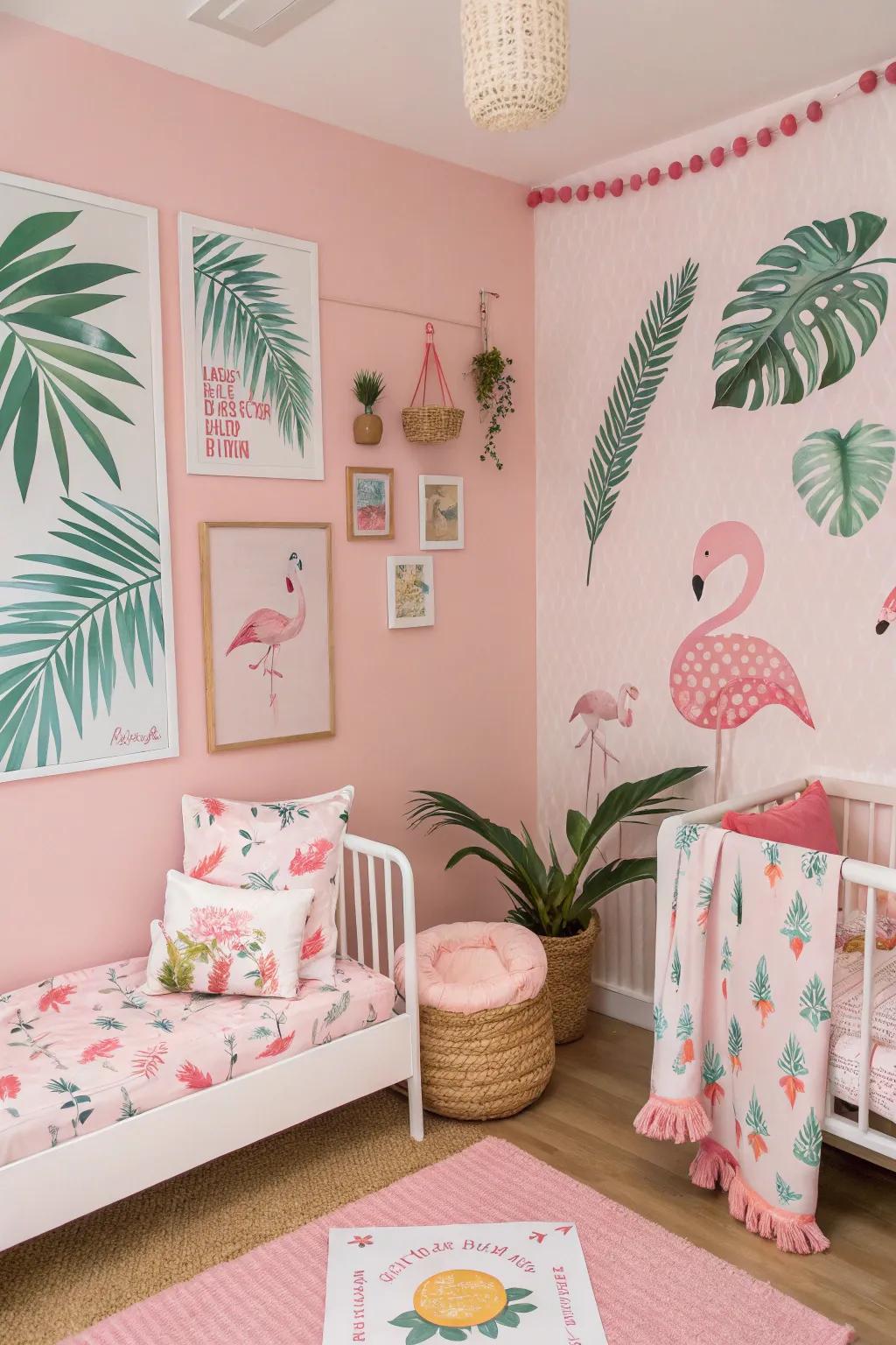 Tropical elements add a fun and adventurous twist to the nursery.