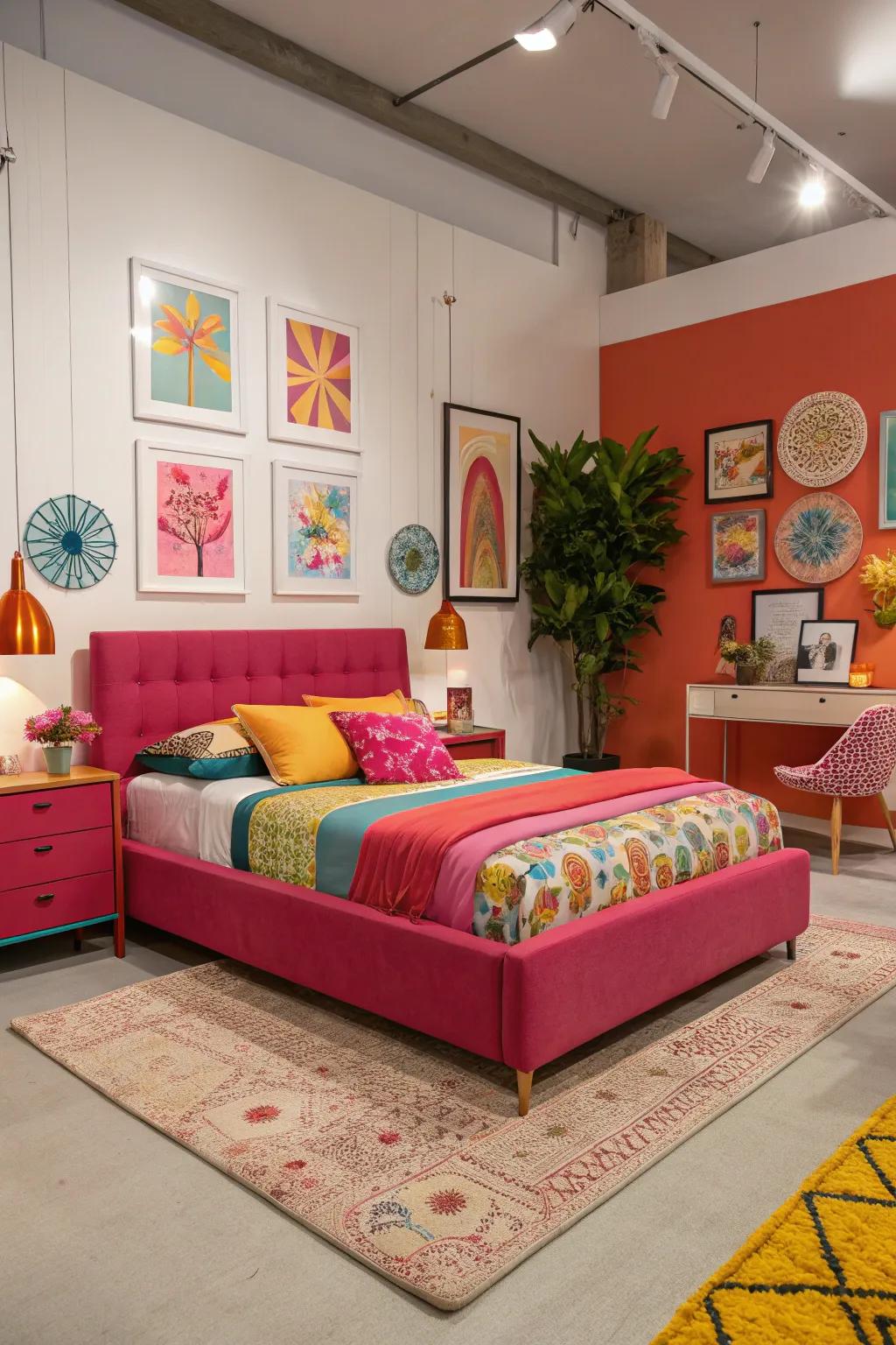 Strong colors make platform beds a standout feature.
