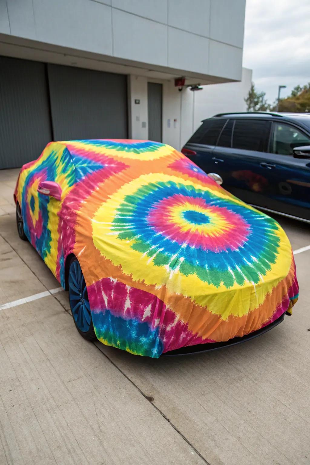 A colorful car cover makes a bold and festive statement.