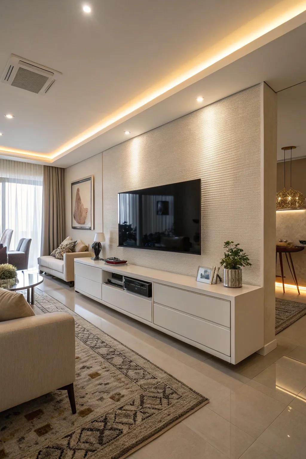 A wall-secured TV optimizes space and style.