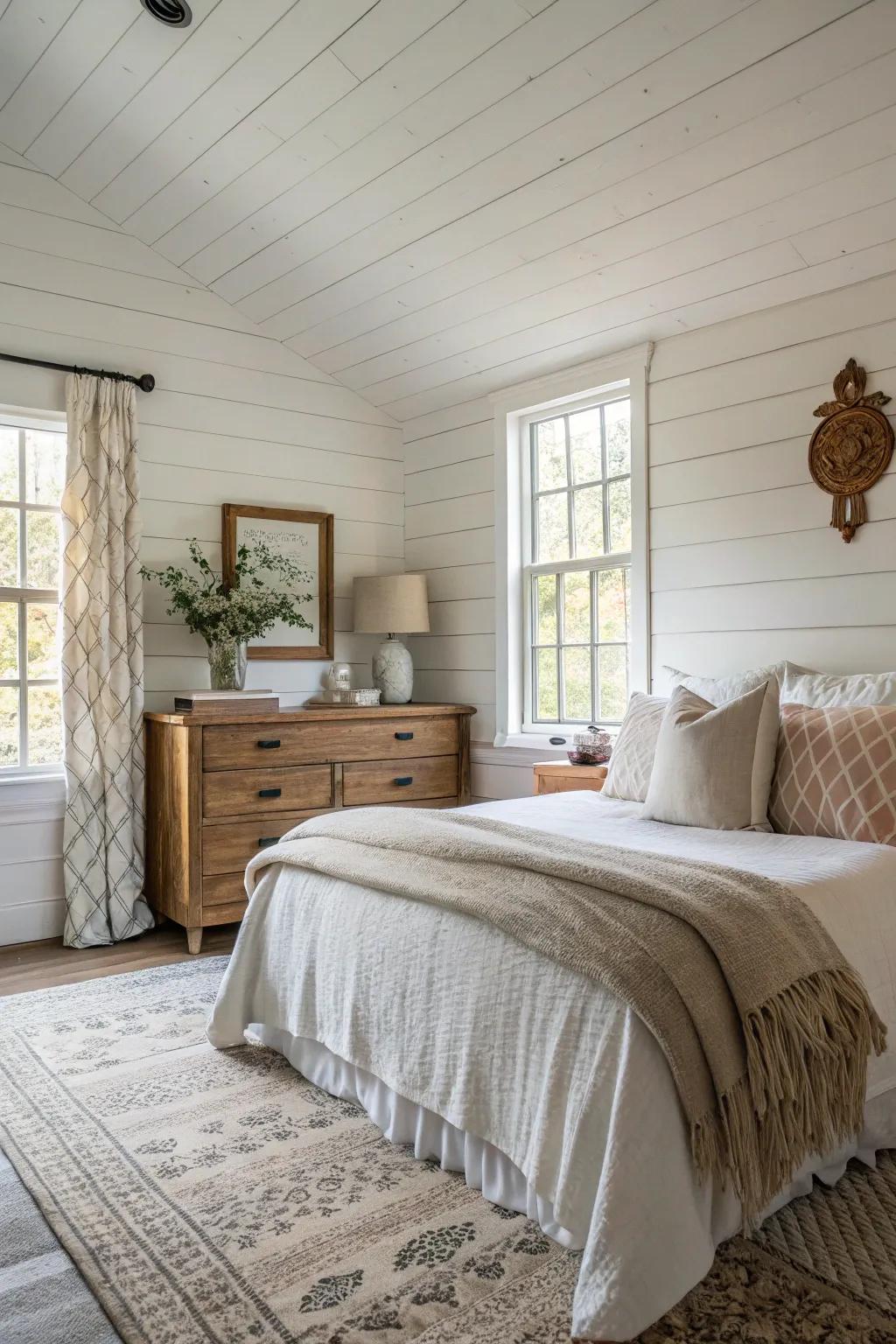 Shiplap walls add classic texture.